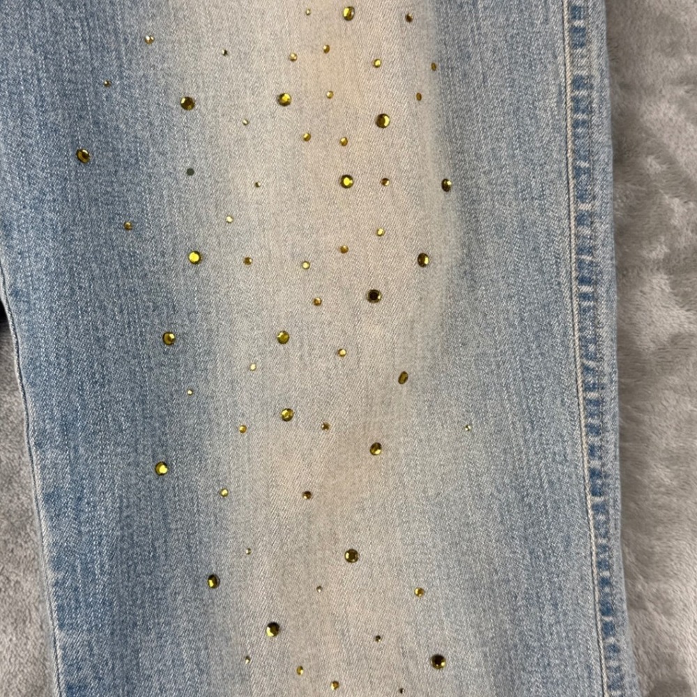 Live Fashion Network Rhinestone Embellished Jeans Light Wash Y2K Straight 34/48 - Picture 8 of 9